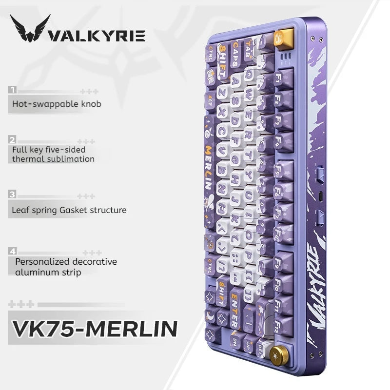 VALKYRIE Vk75 Mechanical Keyboard Hot Swappable RGB Gasket  Tri-Mode E-Game 2.4g/Wired/Bluetooth Customized Mechanical Keyboard