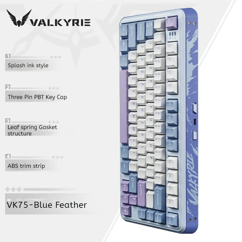 VALKYRIE Vk75 Mechanical Keyboard Hot Swappable RGB Gasket  Tri-Mode E-Game 2.4g/Wired/Bluetooth Customized Mechanical Keyboard