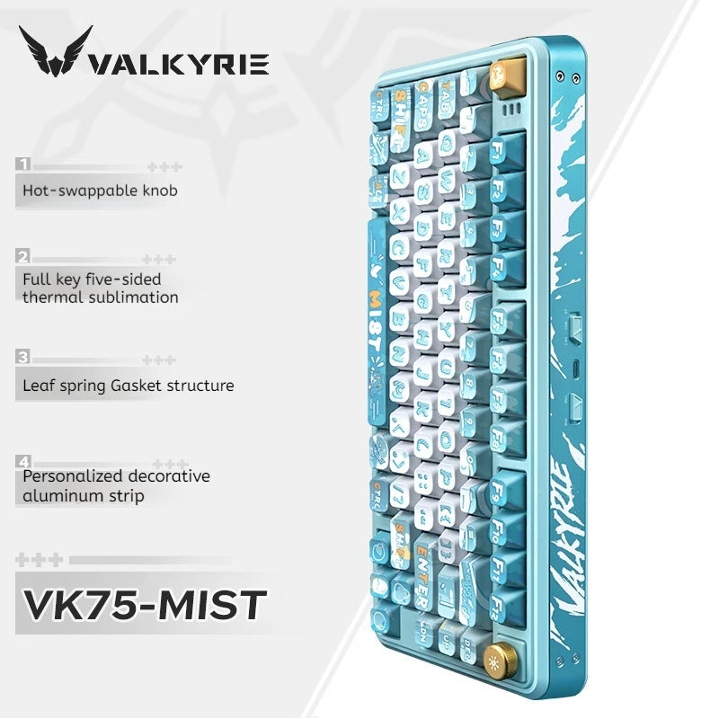 VALKYRIE Vk75 Mechanical Keyboard Hot Swappable RGB Gasket  Tri-Mode E-Game 2.4g/Wired/Bluetooth Customized Mechanical Keyboard