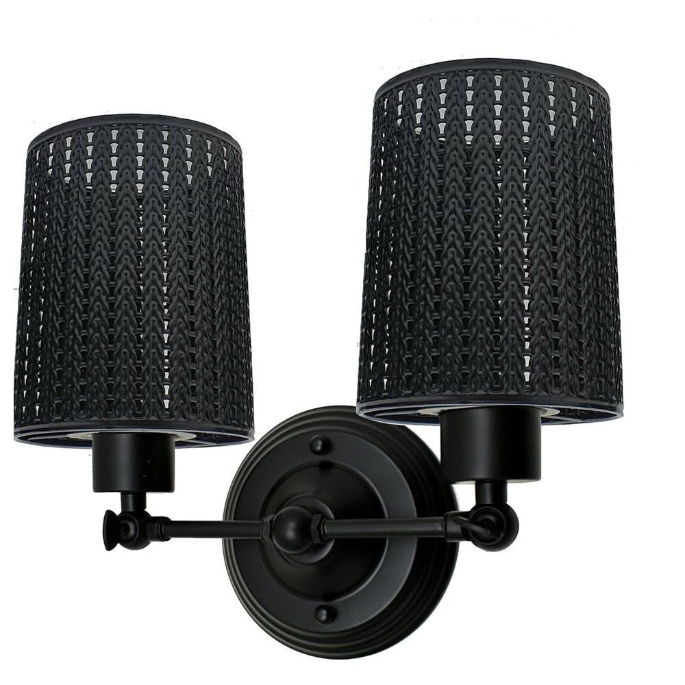 Black Industrial Metal Drum Cage Wall Lamps – Pair