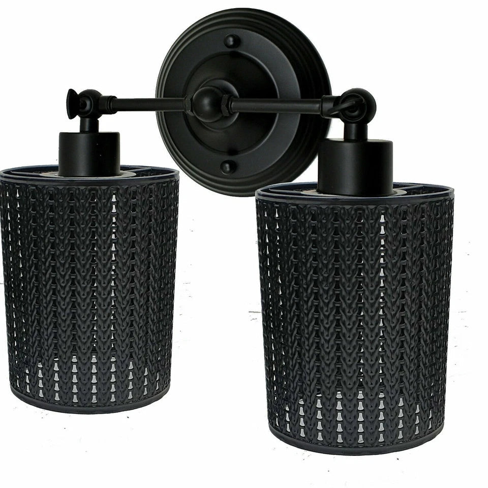 Black Industrial Metal Drum Cage Wall Lamps – Pair